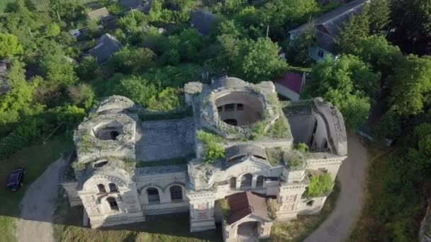 Drone Point View Ruins Old Cathedral Moldova Republic Pohrebea Village — Stock Video