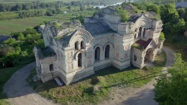 Punto Vista Del Dron Ruinas Antigua Catedral Moldavia República Pohrebea — Vídeos de Stock