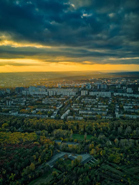 Aerial City Autumn Sunset Kihinev City Moldova Republic — Stock Photo, Image