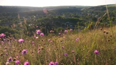 Gün batımında küçük köyü seyret.
