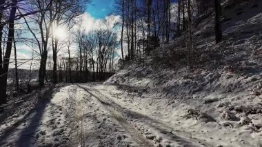 Karlı orman patikaları, parlak kış manzaraları karla kaplı orman patikaları ve kayalıklar.