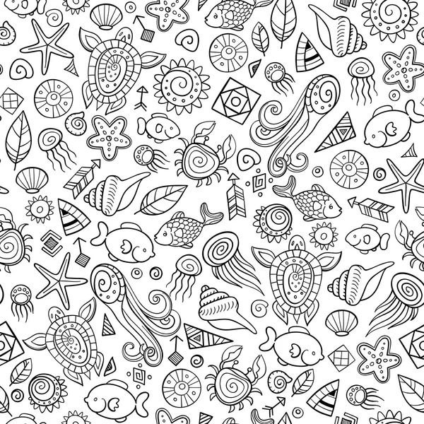 Doodles de praia e mar — Vetor de Stock