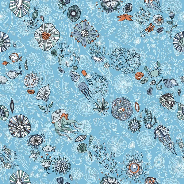 Handgezeichnete Unterwasserwelt nahtloser Hintergrund — Stockvektor