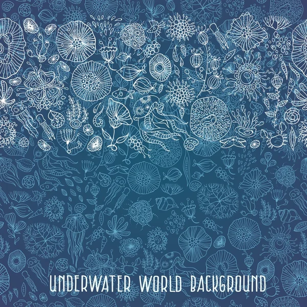 Hand getekend onderwater wereld achtergrond — Stockvector