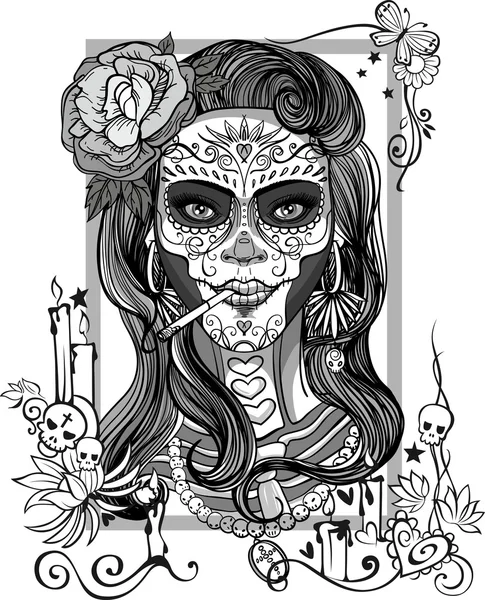 Sugar skull woman — Stock Vector