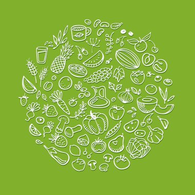 Doodle sağlıklı gıda simgeler