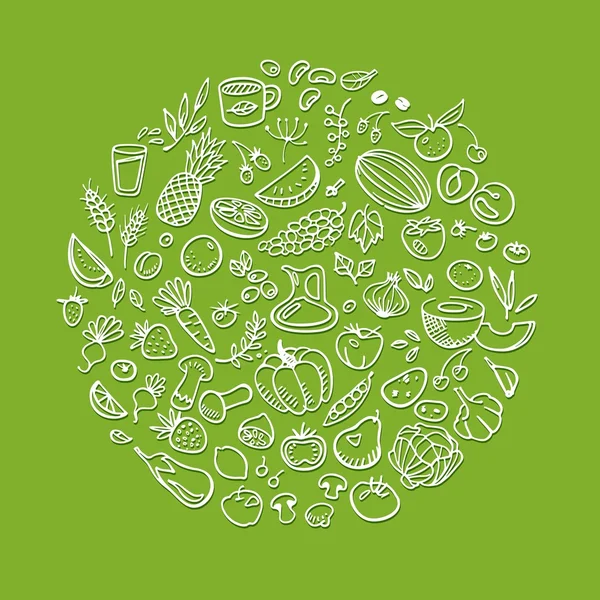 Doodle iconos de alimentos saludables — Vector de stock