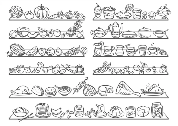 Doodle alimentos iconos — Archivo Imágenes Vectoriales