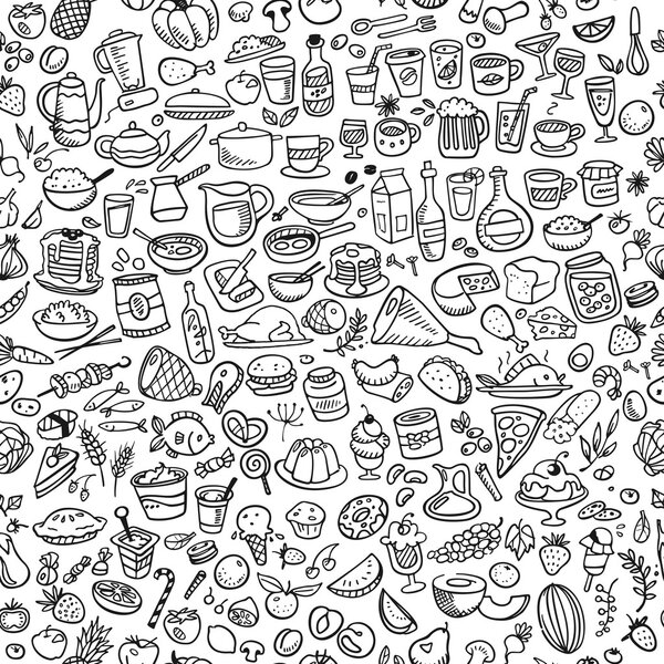 Иконки еды каракули бесшовный фон
