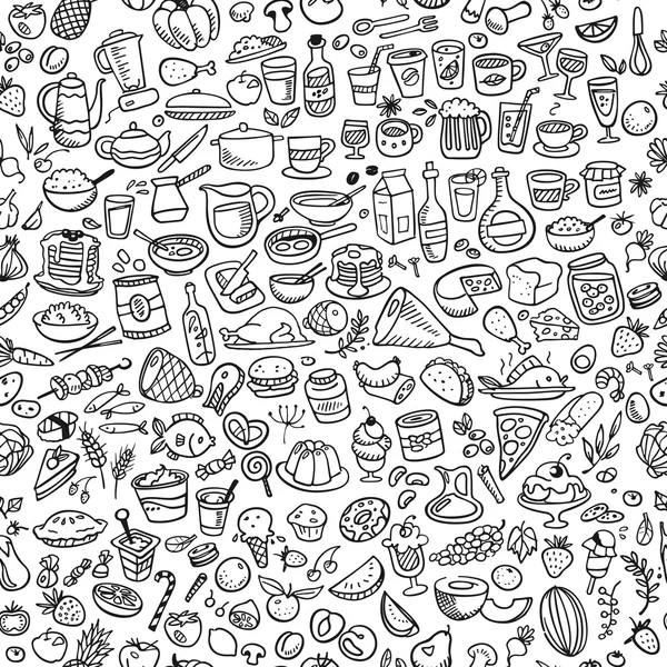 Doodle alimentos iconos de fondo sin costuras Vector de stock