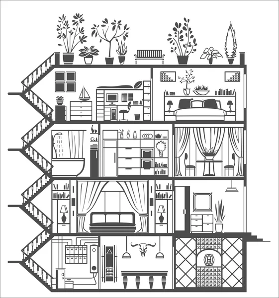 房子内部轮廓 — 图库矢量图片