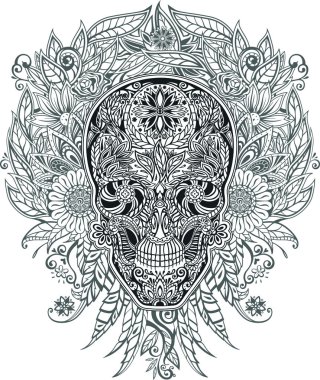 insan kafatası çiçeklerden yapılmış