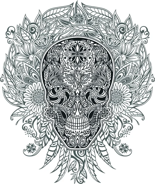 Human skull made of flowers — Stock Vector