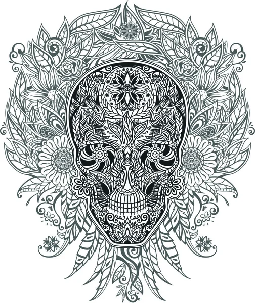 Calavera humana hecha de flores — Vector de stock