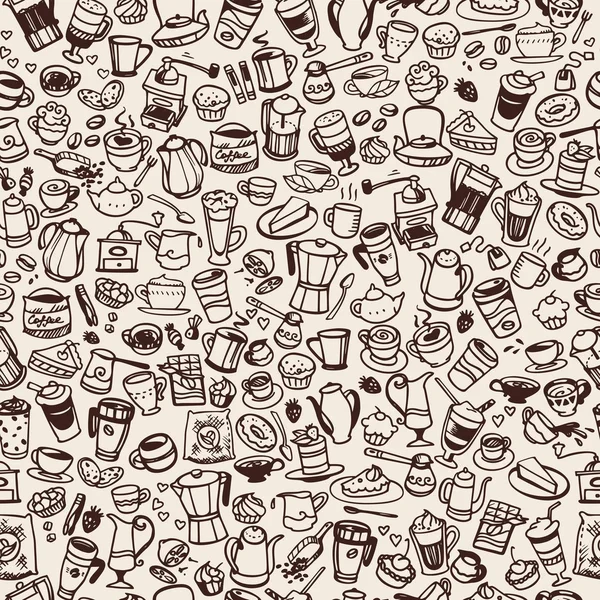 Vetor doodle café sem costura fundo — Vetor de Stock