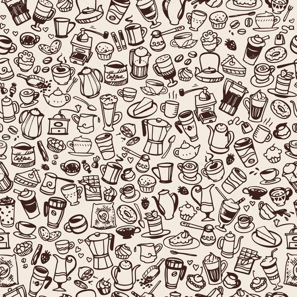 Vector doodle coffee seamless background Stock Vector Image by ©Red