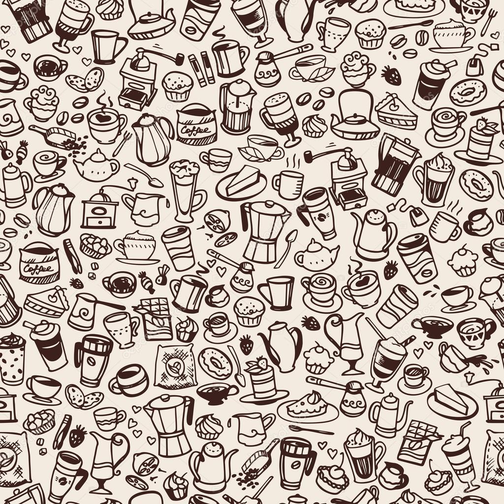 vector doodle coffee  seamless background