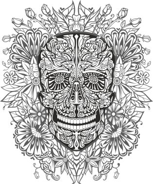 insan kafatası çiçeklerden yapılmış