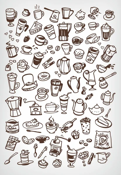Vetor doodle café e chá — Vetor de Stock