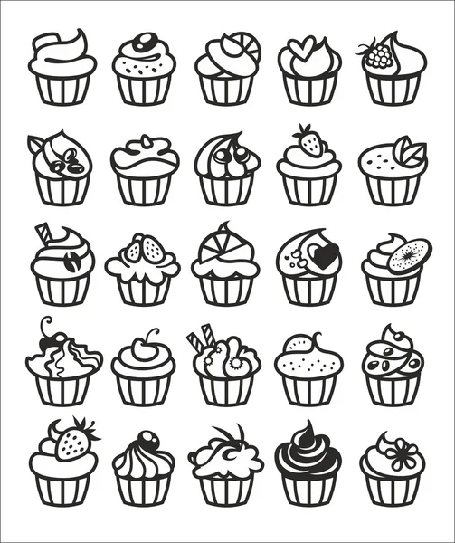 25 different cupcakes — Stock Vector