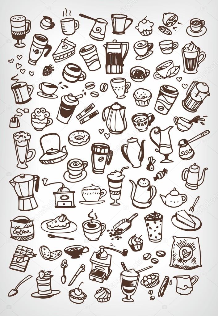 vector doodle coffee and tea