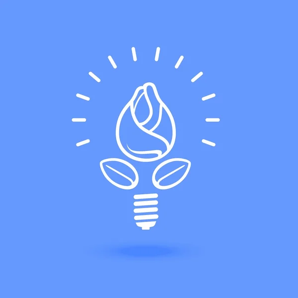 Lamp met bloem en bladeren, eco vriendelijke energieconcept — Stockvector