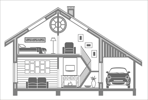 Silueta interioară a casei. Ilustrație vectorială — Vector de stoc