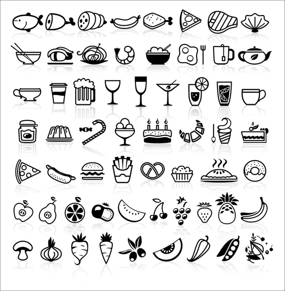 Vector negro alimentos iconos en blanco — Vector de stock