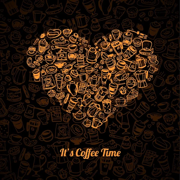 Διάνυσμα doodle Καφέςκαιτσάι ομοιογενές φόντο — Διανυσματικό Αρχείο