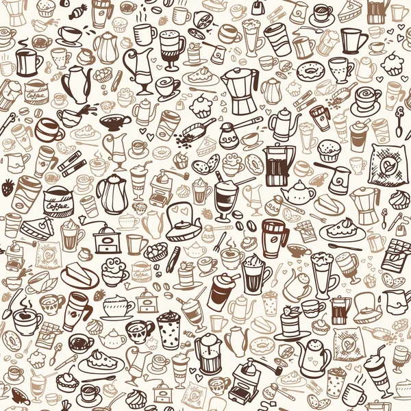 Vector doodle café y té sin costuras de fondo — Vector de stock