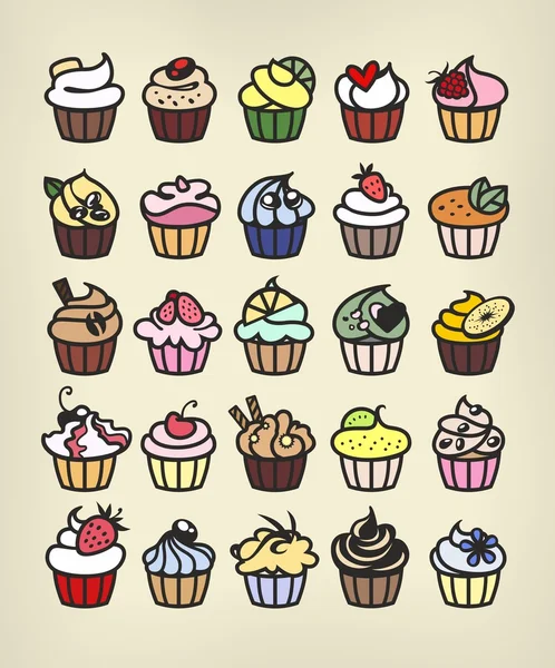 Különböző színes finom cupcakes — Stock Vector