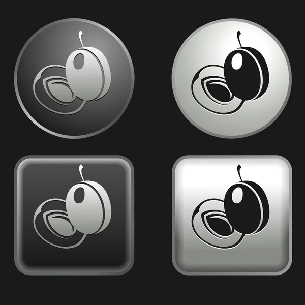 Значок сливы на круглых и квадратных кнопках — стоковый вектор