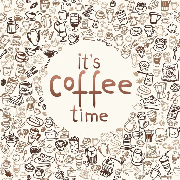 矢量涂鸦咖啡和茶的背景 — 图库矢量图片