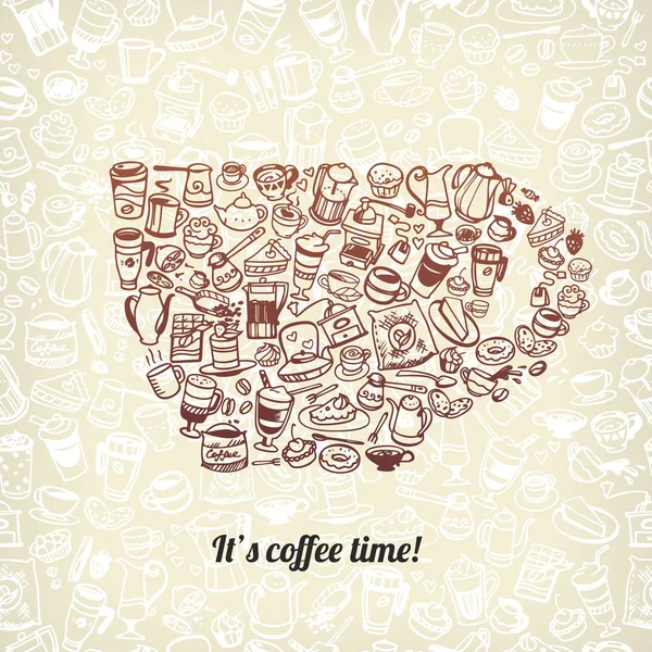 Vektorové doodle pozadí kávy a čaje — Stockový vektor