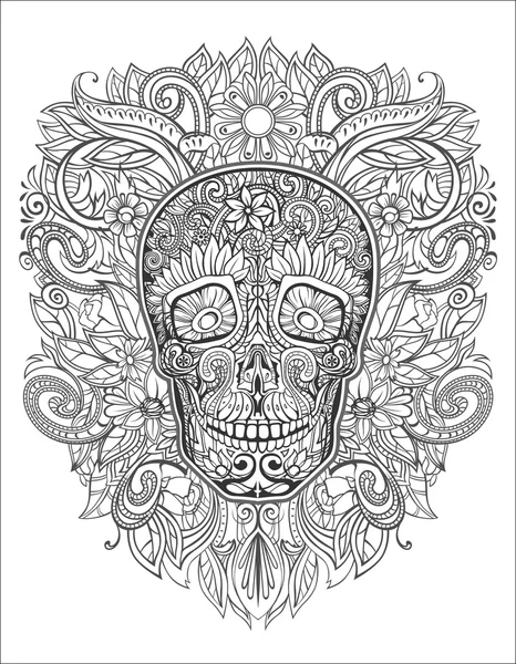 Calavera humana hecha de flores , — Vector de stock