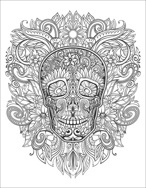 human skull made of flowers,