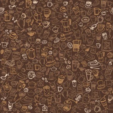 kahve ve çay sorunsuz arka plan doodle