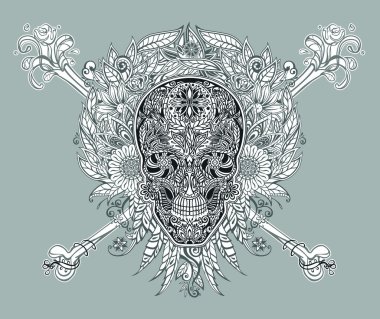 insan kafatası çiçeklerden yapılmış