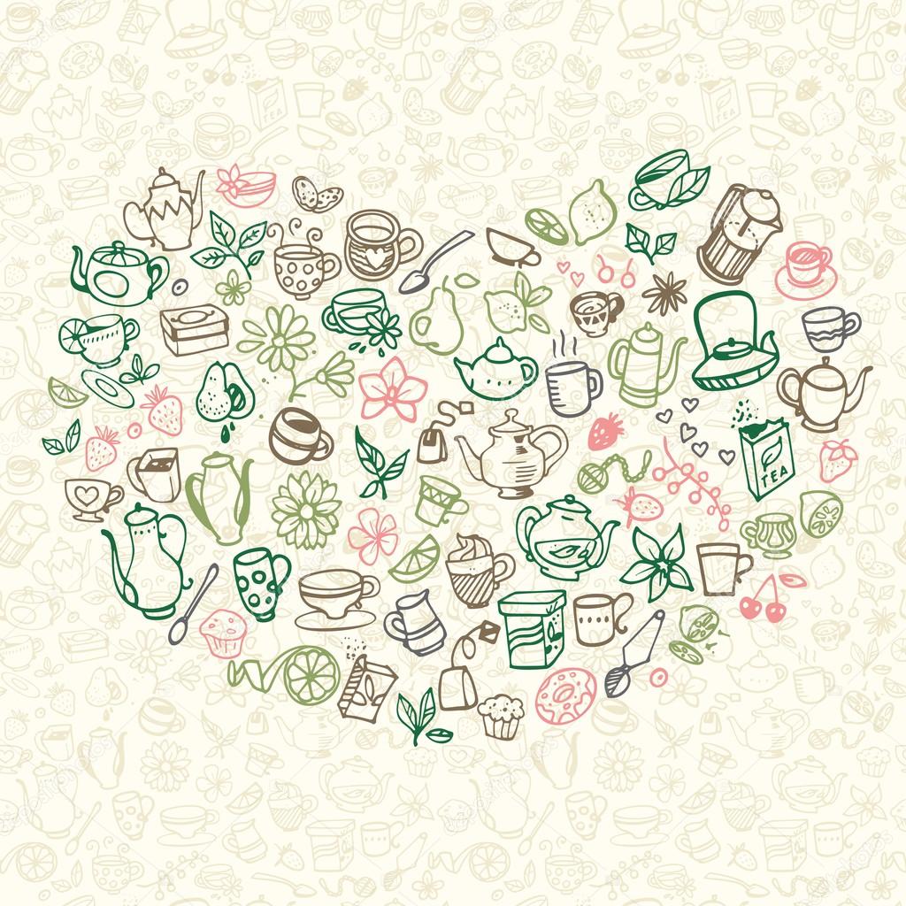 Doodle hand drawn tea icons, vector illustration