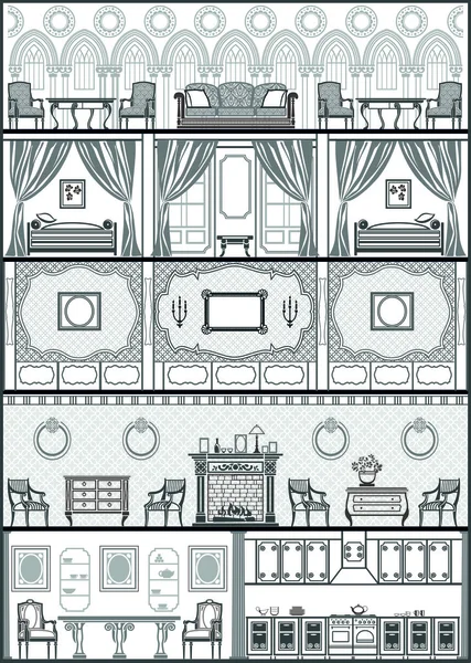 Silueta interioară a casei. Ilustrație vectorială — Vector de stoc