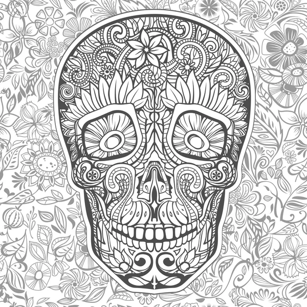 Calavera humana hecha de flores — Vector de stock