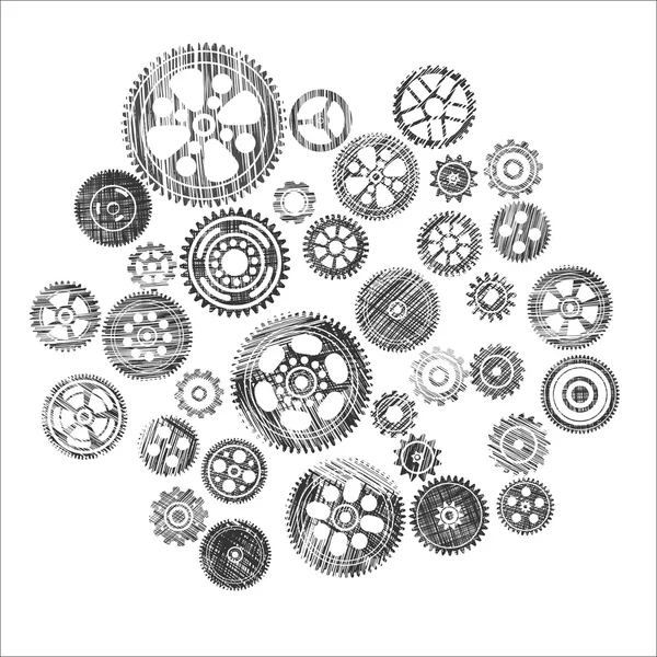 Scribbled cogwheels and gears — Stock Vector