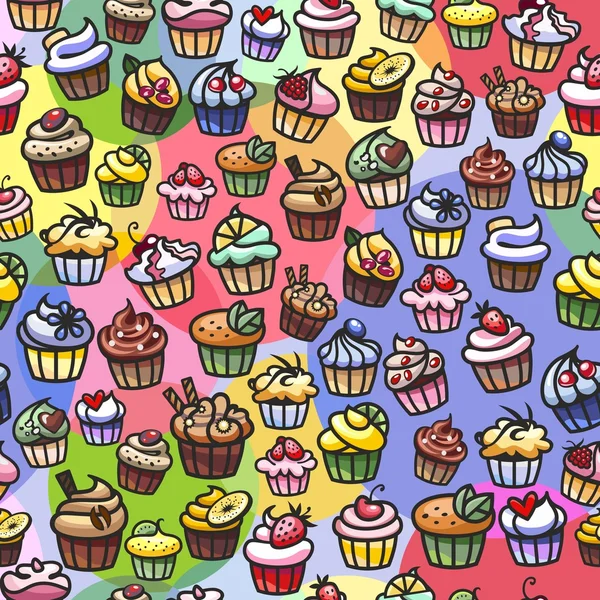 Colorful cupcakes seamless background — Stock Vector