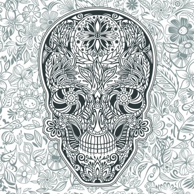 insan kafatası çiçeklerden yapılmış