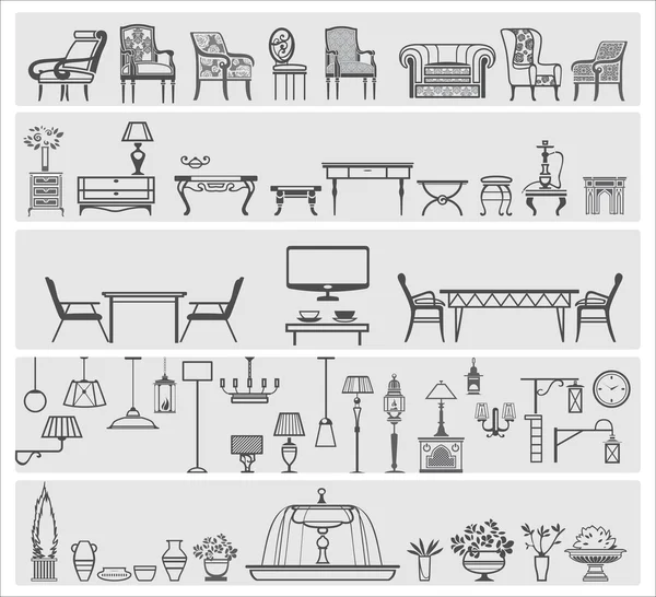 Icônes des éléments intérieurs — Image vectorielle