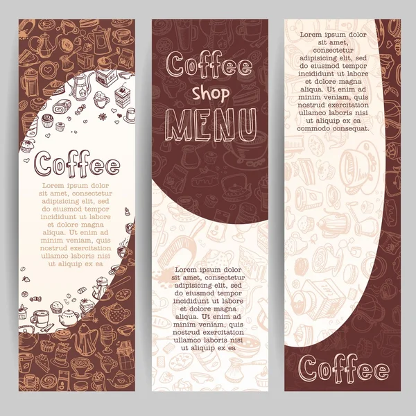 Pancartas con elementos dibujados de café — Vector de stock