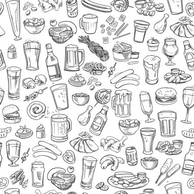 sketchy beer and snacks, seamless background