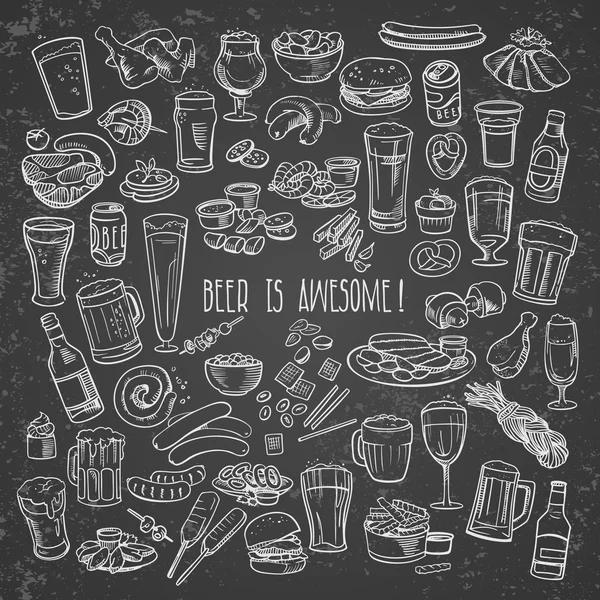 Cerveza y aperitivos incompletos — Vector de stock