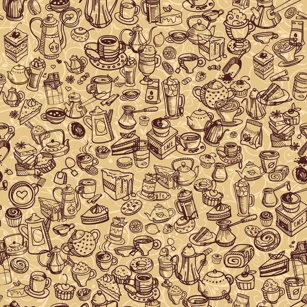 Patrón de café dibujado a mano — Archivo Imágenes Vectoriales