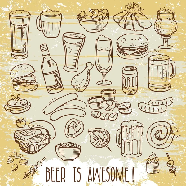 Sketchy beer and snacks — Stock Vector